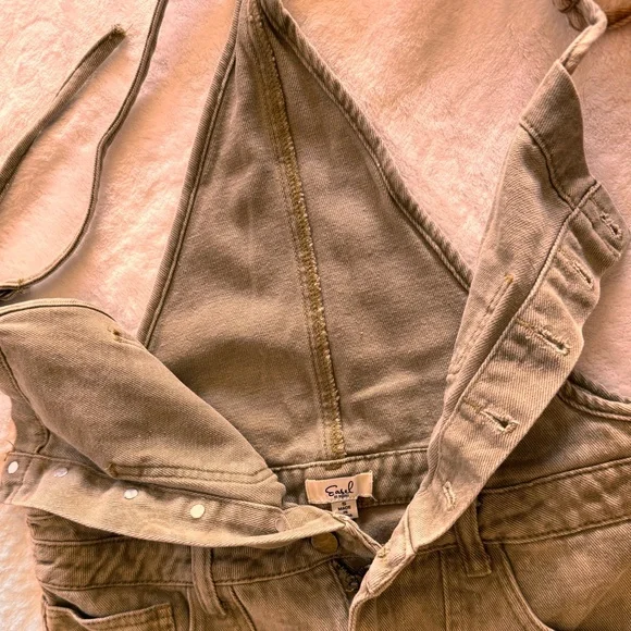 Easel Tan Jumpsuit with Button Front - Picture 2 of 4